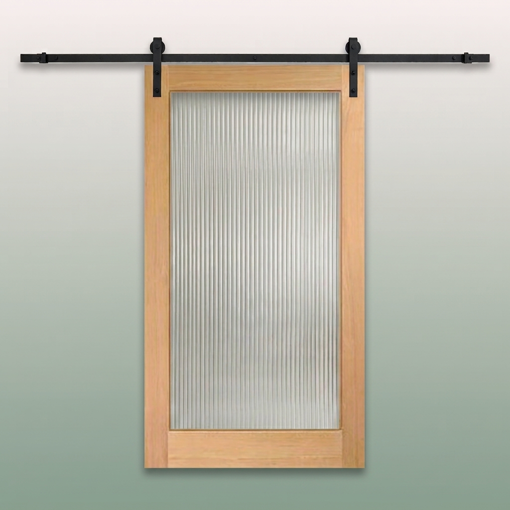 Oak 1 Lite Glass Barn Door - Reeded Glass